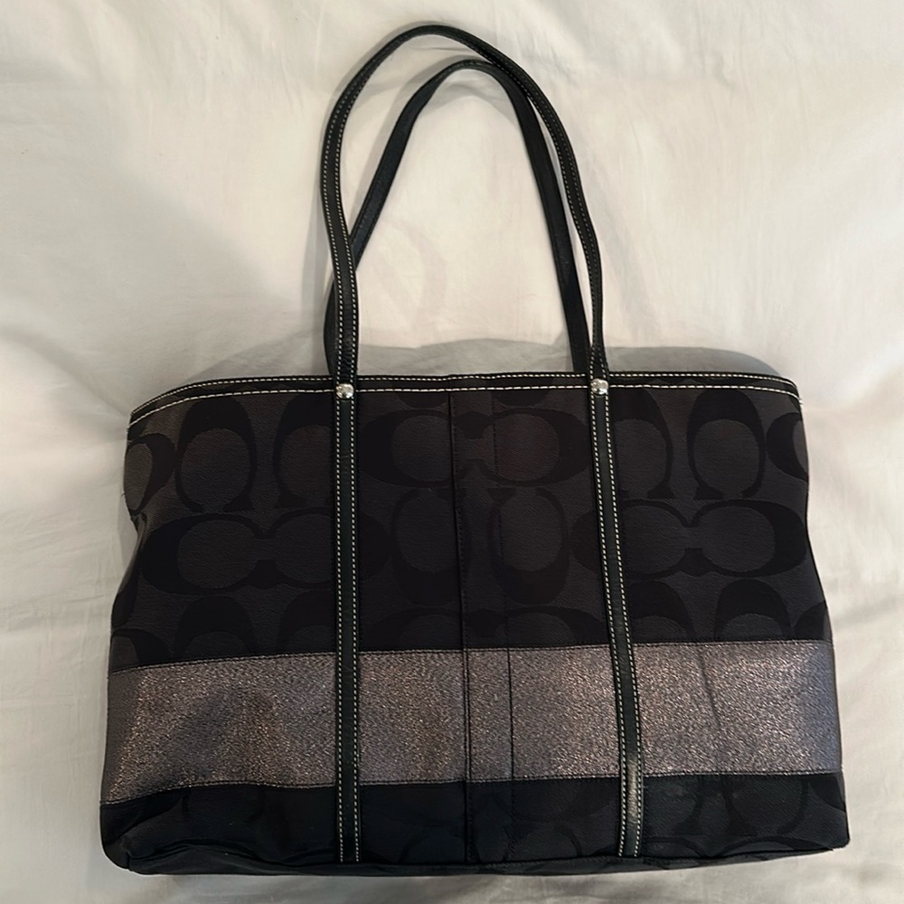 Coach tote with metallic silver stripe
